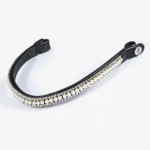 A black and white strap with rhinestones on it