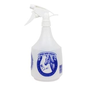 A spray bottle with a horse on it.